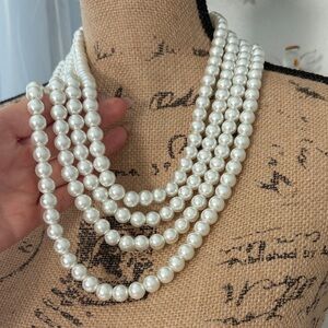 Multi-Strand White Glass Pearl Necklace Heavy